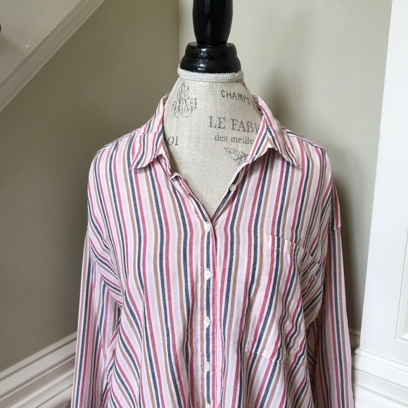 Xirena Jordy Button Down Top Shirt Womens Small Pink Blue Stripe Long Sleeve - Picture 3 of 11